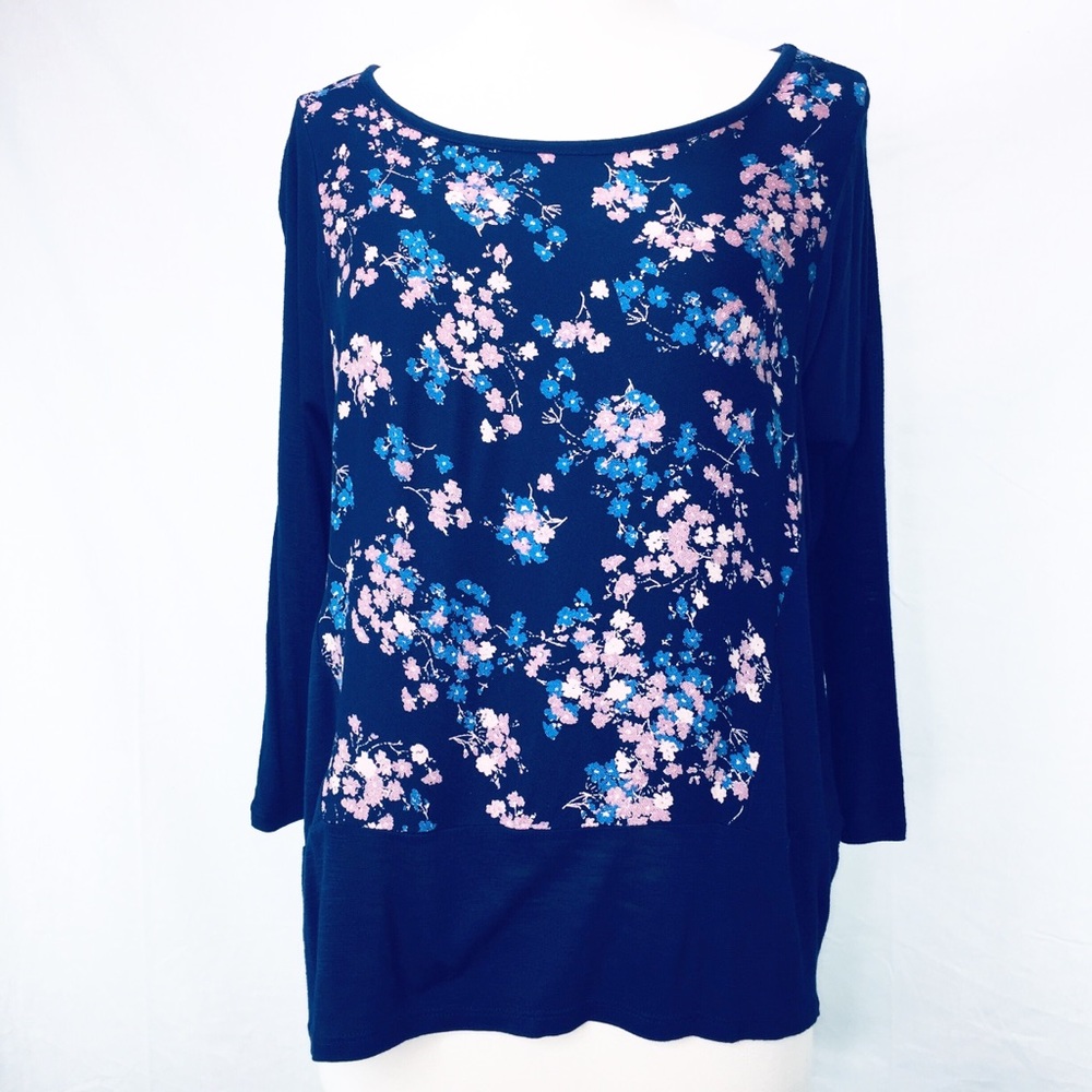 Lucky Brand Top Navy Floral Print Hi Lo Small NWT